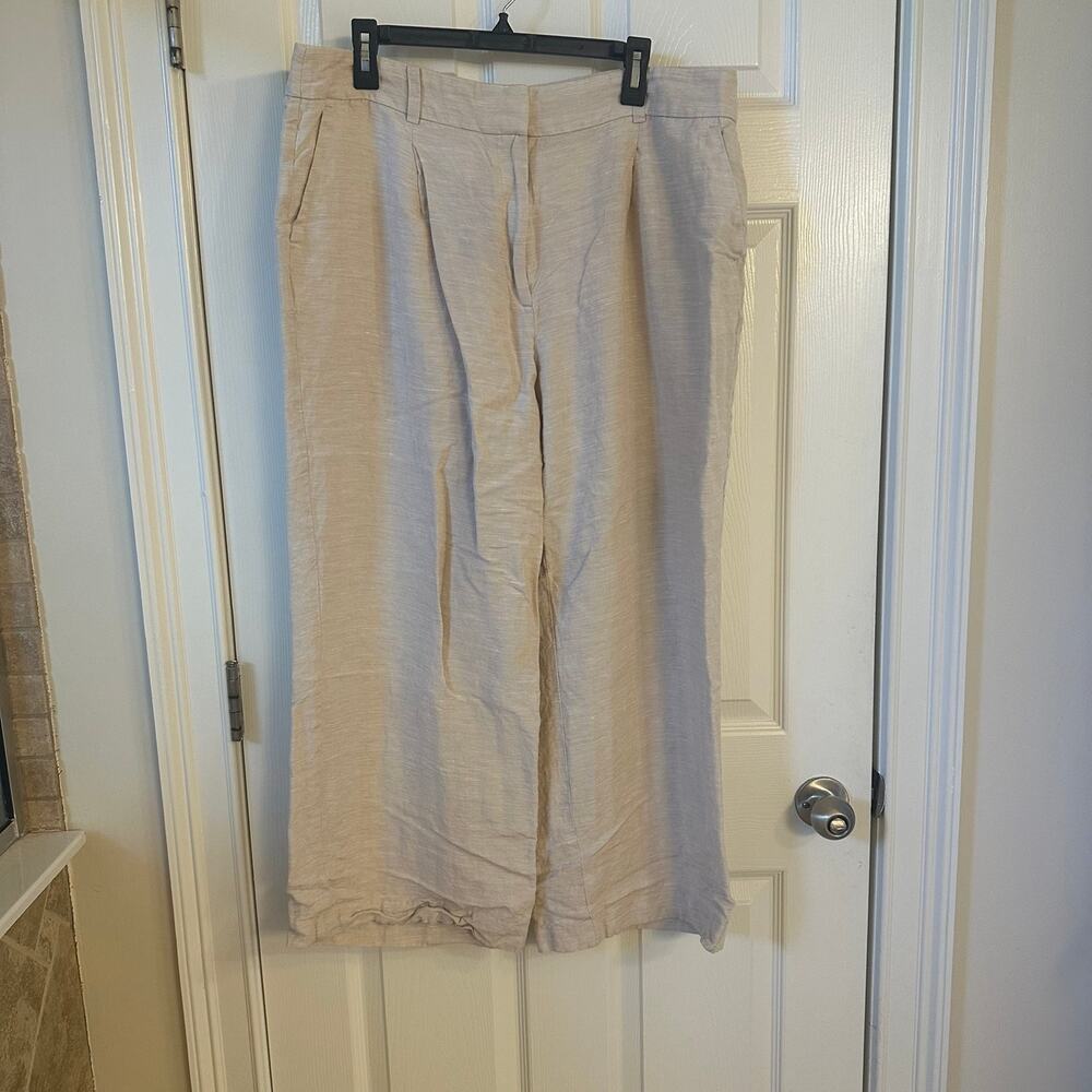 LOFT Outlet The Peyton Trouser Linen Blend Wide Leg Pants Oatmeal Beige Size 16
